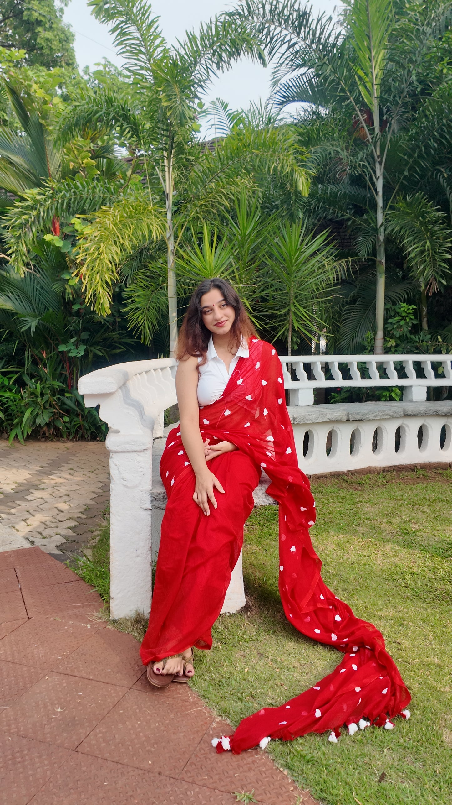 Mul cotton saree with heart embroidery