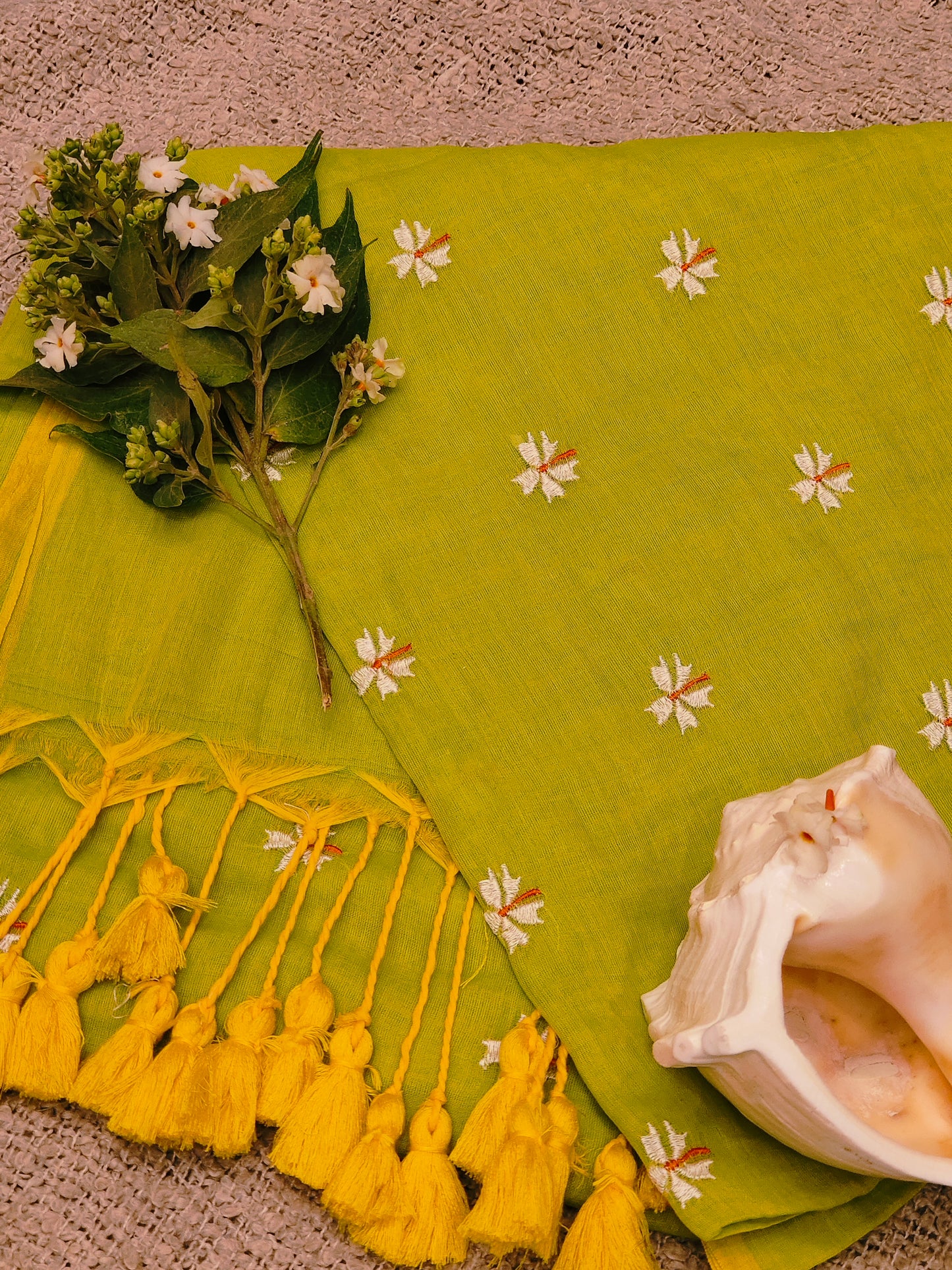 Khadi Cotton Saree with Floral Embroidery