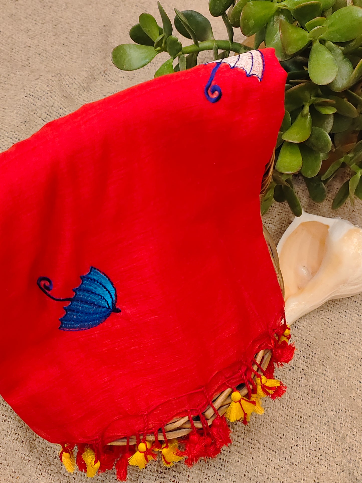 Mul Cotton Saree with Umbrella Embroidery