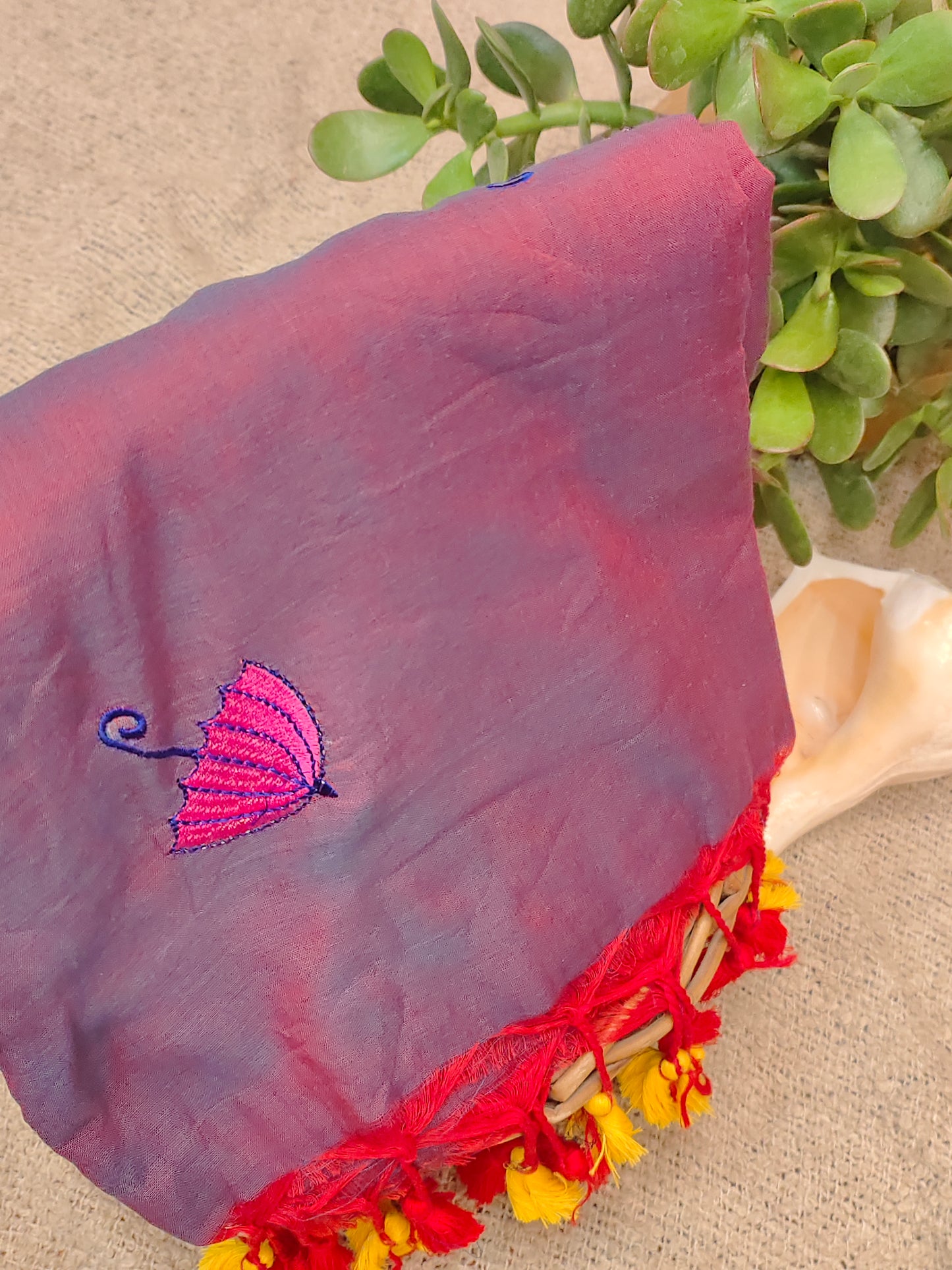 Mul Cotton Saree with Umbrella Embroidery