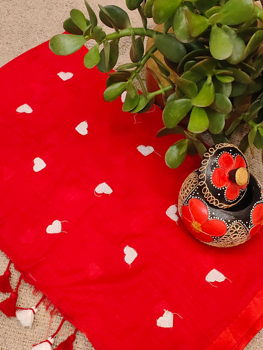 Mul cotton saree with heart embroidery