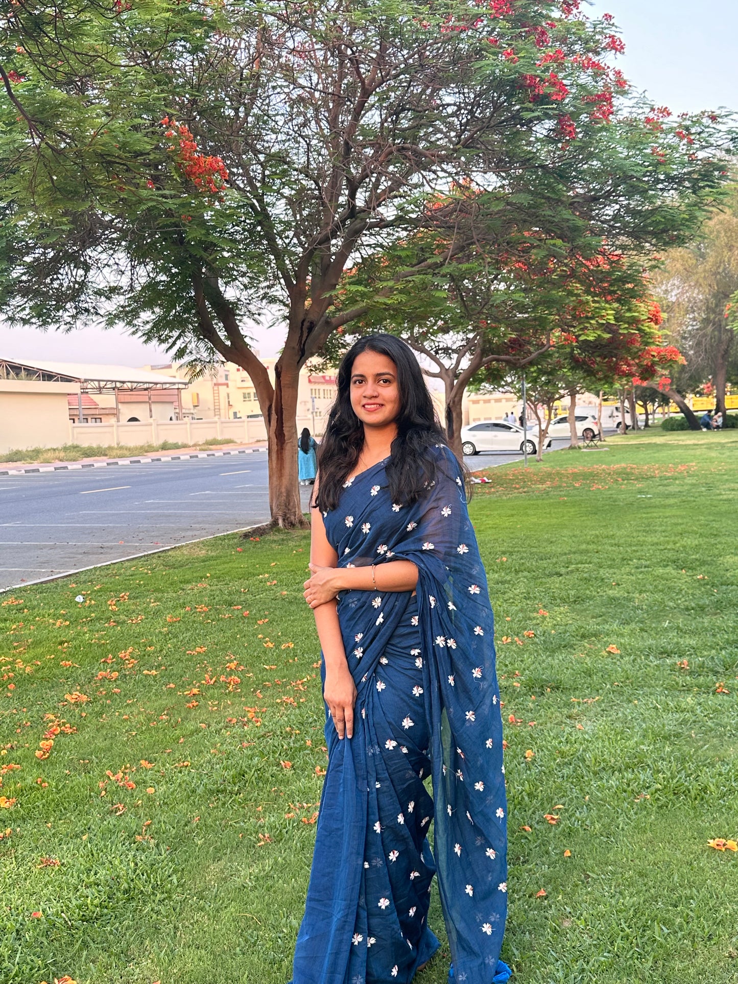 Khadi Cotton Saree with Floral Embroidery