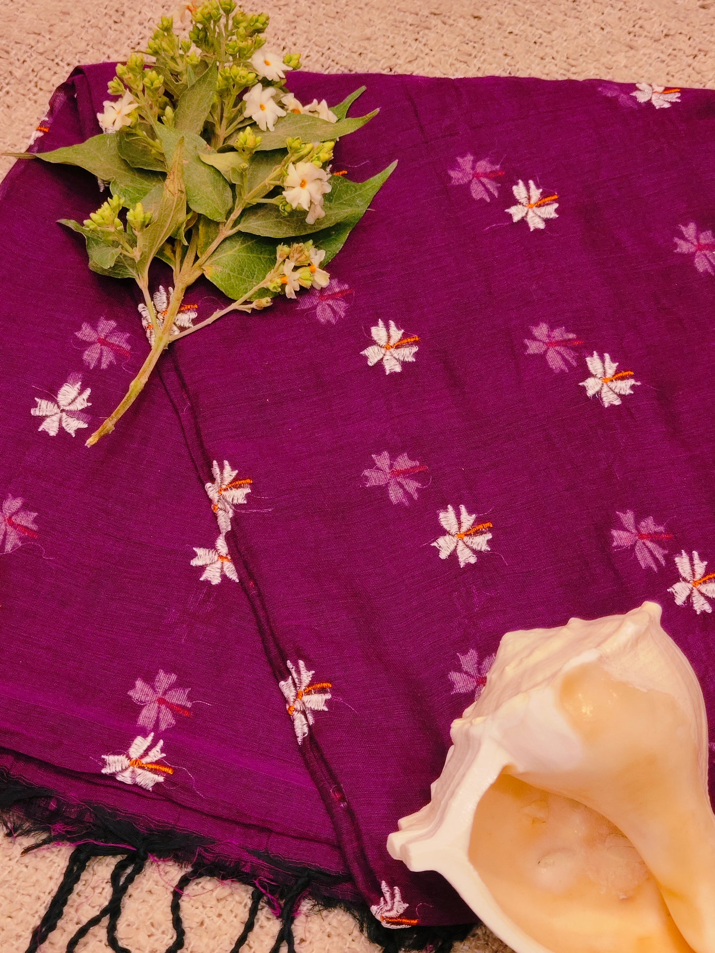 Khadi Cotton Saree with Floral Embroidery