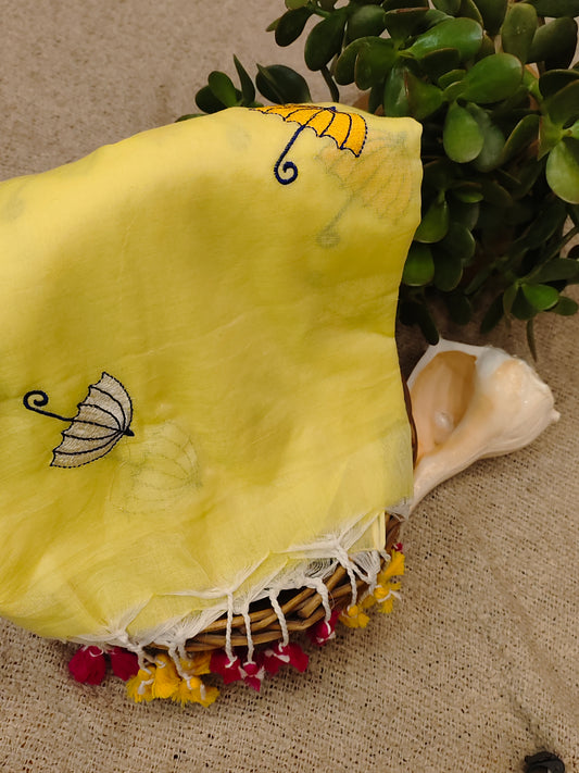 Mul Cotton Saree with Umbrella Embroidery