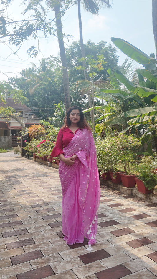 Khadi Cotton Saree with Floral Embroidery